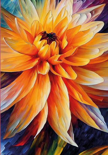Gros plan d'un beau dahlia détaillé, peinture à l'huile, vif