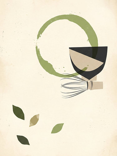 Abstract Matcha Ceremony With Bamboo Whisk, Tea Bowl, and Zen Circle