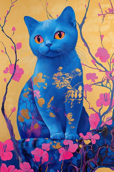 Summer Blue Cat by Abstract Painting