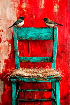 Vogels op stoel van Poster Art Shop