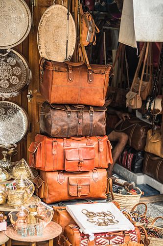 Leather suitcases in Fez, Morocco