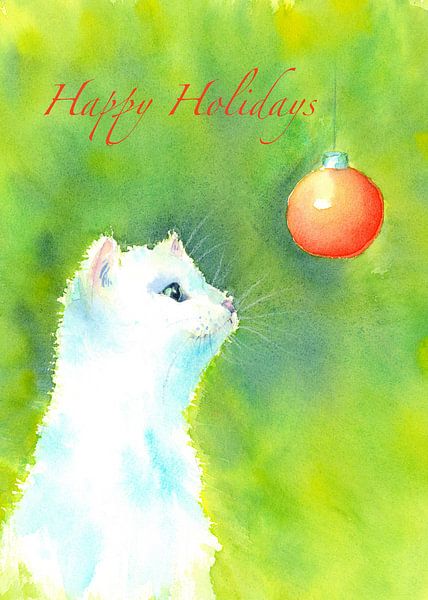 Happy Holidays Cute Christmas cat by Karen Kaspar