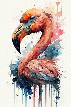 Flamingo - Aquarel van New Future Art Gallery