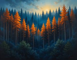 Betoverd bos met zonsondergang van Artistic