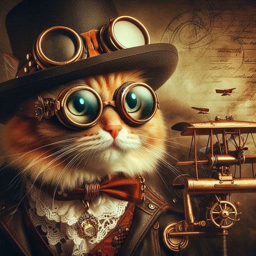 Kat met hoed en bril