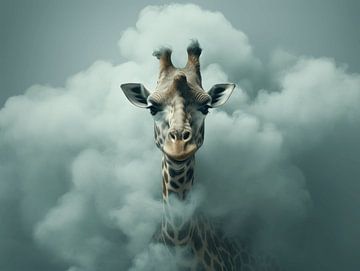 In de wolken | Giraffe | surrealistisch van Eva Lee
