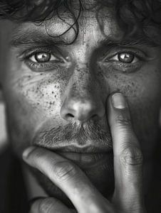 Portrait au regard profond en noir et blanc