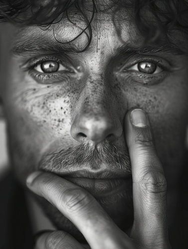 Portret met een diepe blik in zwart wit