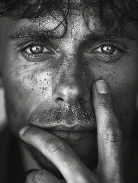 Portrait with a deep gaze in black and white by Steinfox Art