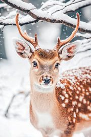 Elegant deer in the snowy forest by Poster Art Shop