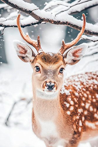 Elegante herten in het besneeuwde bos