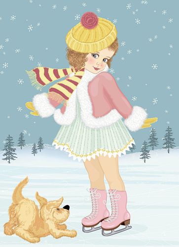 Cute girl on a skate with a dog by Atelier Liesjes