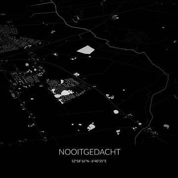 Zwart-witte landkaart van Nooitgedacht, Drenthe. van Rezona