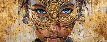 Vrouw Gouden Gezicht | Blueprint Divinity van Kunst Kriebels