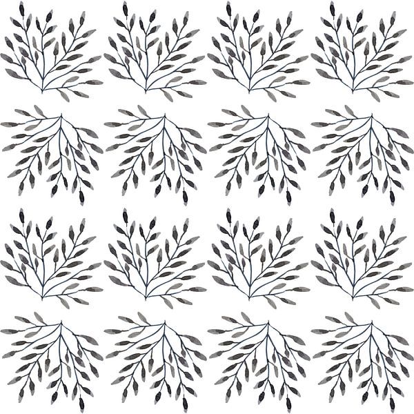 Warm grey watercolor leaves botanical symmetrical illustration by Dina Dankers