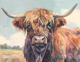 Scottish highlander retro style painting by Emiel de Lange
