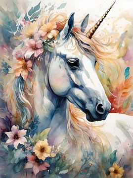 Spring magic: Unicorn with Spring Flowers by Retrotimes