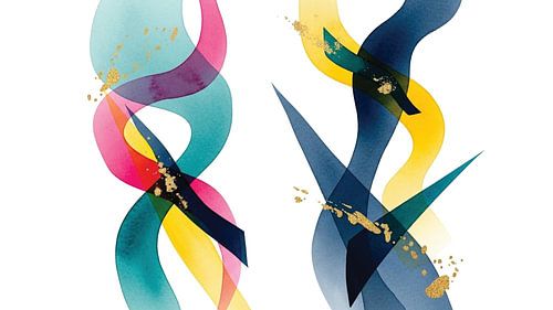 Golden Flow: hedendaagse abstracte aquarel met vergulde accenten