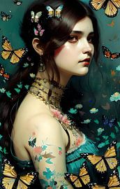 Femme aux papillons 17e siècle sur Gert-Jan Siesling