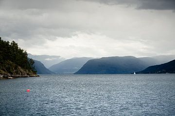 Fjord mit Regensturm in Norwegen