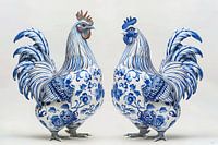 Twee kippen in Delfts Blauw