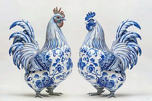 Deux poules en bleu de Delft