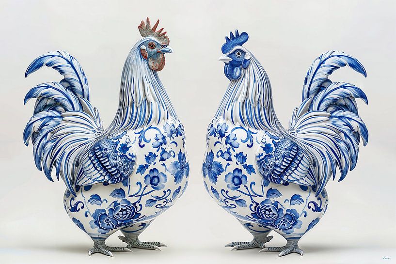 Twee kippen in Delfts Blauw van Lauri Creates