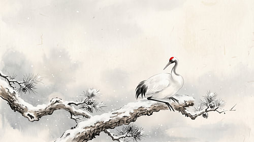 Crane in Winter Silence
