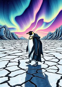 Penguin on Cracked Ice – Aurora Borealis Winter by MIROKKU