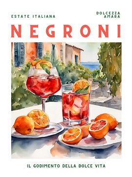 Poster Negroni, aquarel van Kim Karol / Ohkimiko