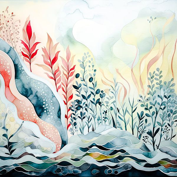 Eenvoudig winter landschap aquarel van Vlindertuin-Art