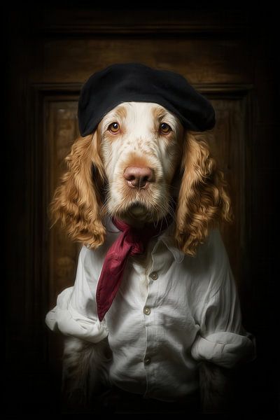 Hundeporträt im Rembrandt-Stil - Der französische Philosoph von Joriali Fine Art