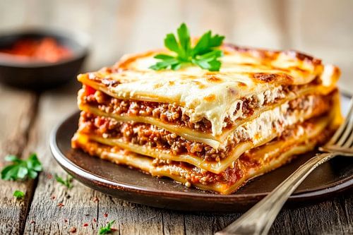 De savoureuses lasagnes sur une table rustique