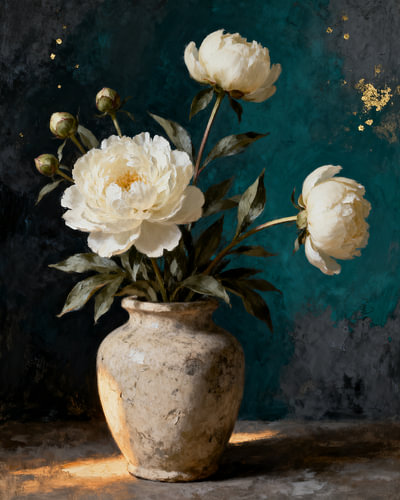 Des pivoines à la tombée de la nuit