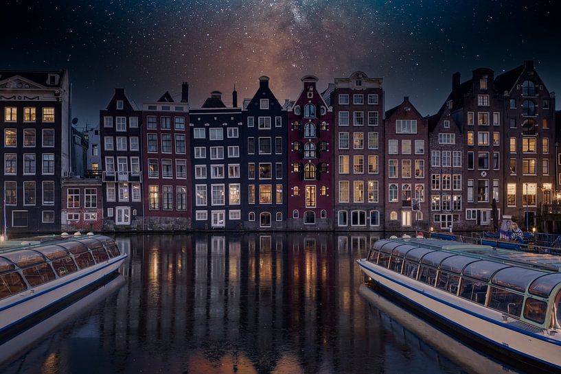 grachtenpanden aan het Damrak in Amsterdam, de hoofdstad van Ned van gaps photography