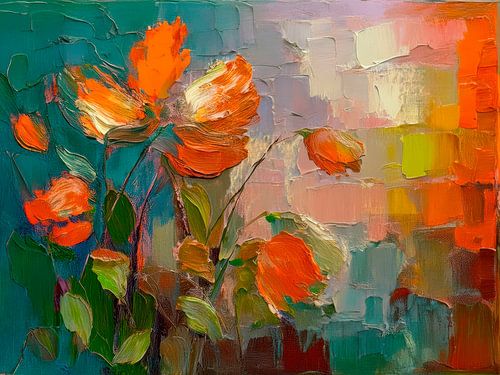 Abstrakte farbenfrohe botanische Kunst: Warme Herbstfarbe 1