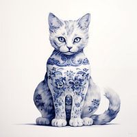 Zittende kat in Delfts Blauw
