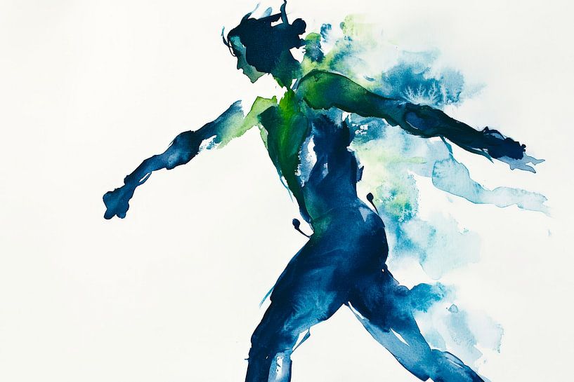 Dynamische Figur in Blau und Grün von Poster Art Shop