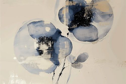 Blauwe bloemen, modern en abstract minimalisme in wabi-sabi stijl