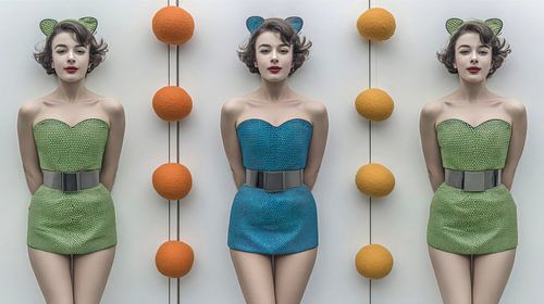 Retro pop triptych - fashion icons in a riot of colour