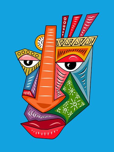 Abstract Geometric Face on Blue Background