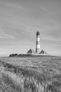 Leuchtturm Westerheversand schwarz-weiß
