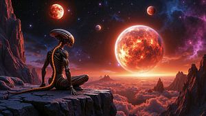 XENORYS - Un Être Extraterrestre Face à des Planètes Lointaines à l’Horizon Cosmique