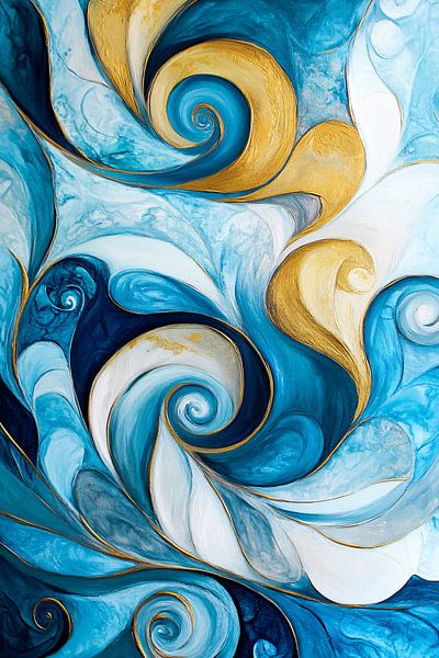 Abstrakte Spiralen in Blau und Gold von Imperial Art House