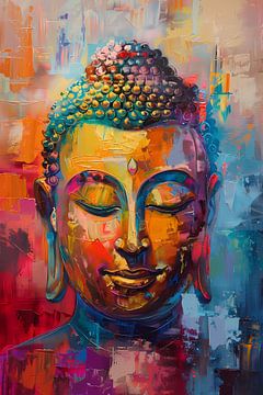 Dynamisch en kleurrijk olieverfschilderij van Boeddha van De Muurdecoratie