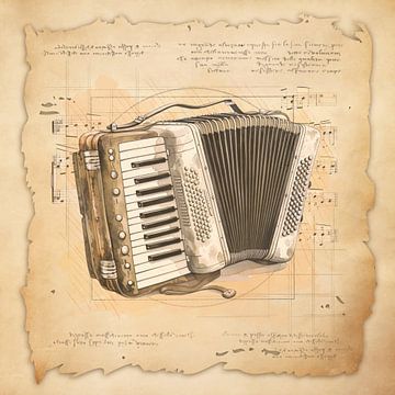 Vintage accordeon kunst voor accordeonspelers, accordeonist van SergeivoArt