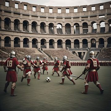 Römische Soldaten spielen Fußball im Kolosseum von Gert-Jan Siesling
