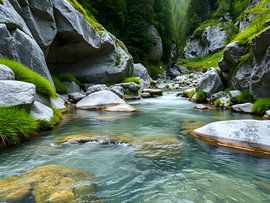 Rustgevend berglandschap met helder bergbeekje