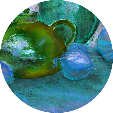 Kannen en uien in het blauw van Claudia Gründler