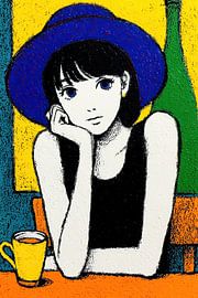 Vrouw Hoed | Relaxed Woman in Café van OMG Art